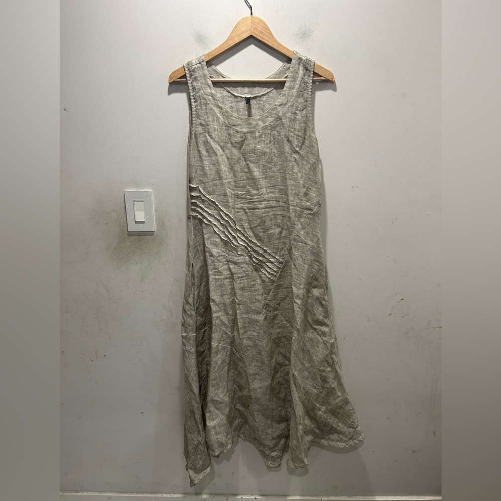 Inizio linen Tan Sleeveless Scoop Neck Maxi Sundress